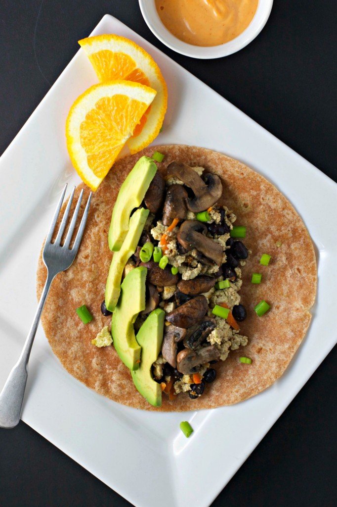 Recipe vegan mushroom-avocado breakfast burrito