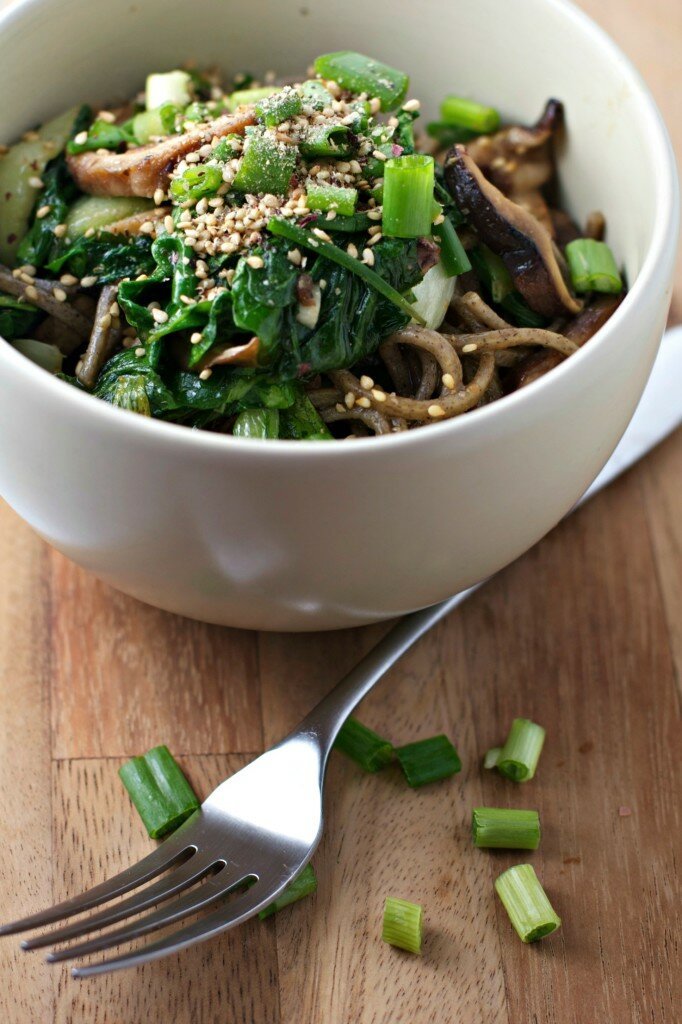 bok choy and shiitake soba noodles vegan gluten free recipe