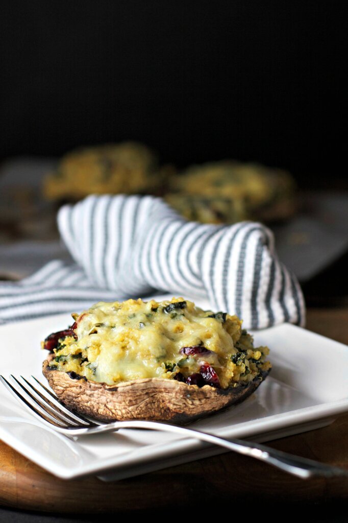 kale and quinoa stuffed portobello mushrooms vegan gluten free recipe